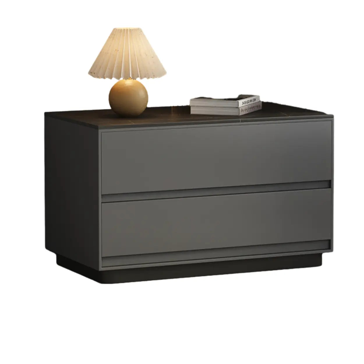 Modern Rectangular Gray Wood Nightstand with Drawers — Beige