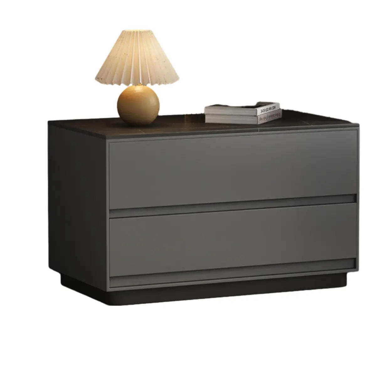 Modern Rectangular Gray Wood Nightstand with Drawers — Beige
