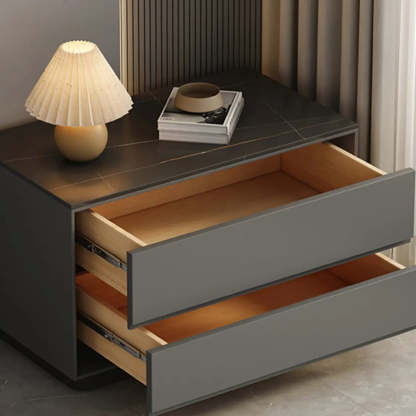 Modern Rectangular Gray Wood Nightstand with Drawers — Orange
