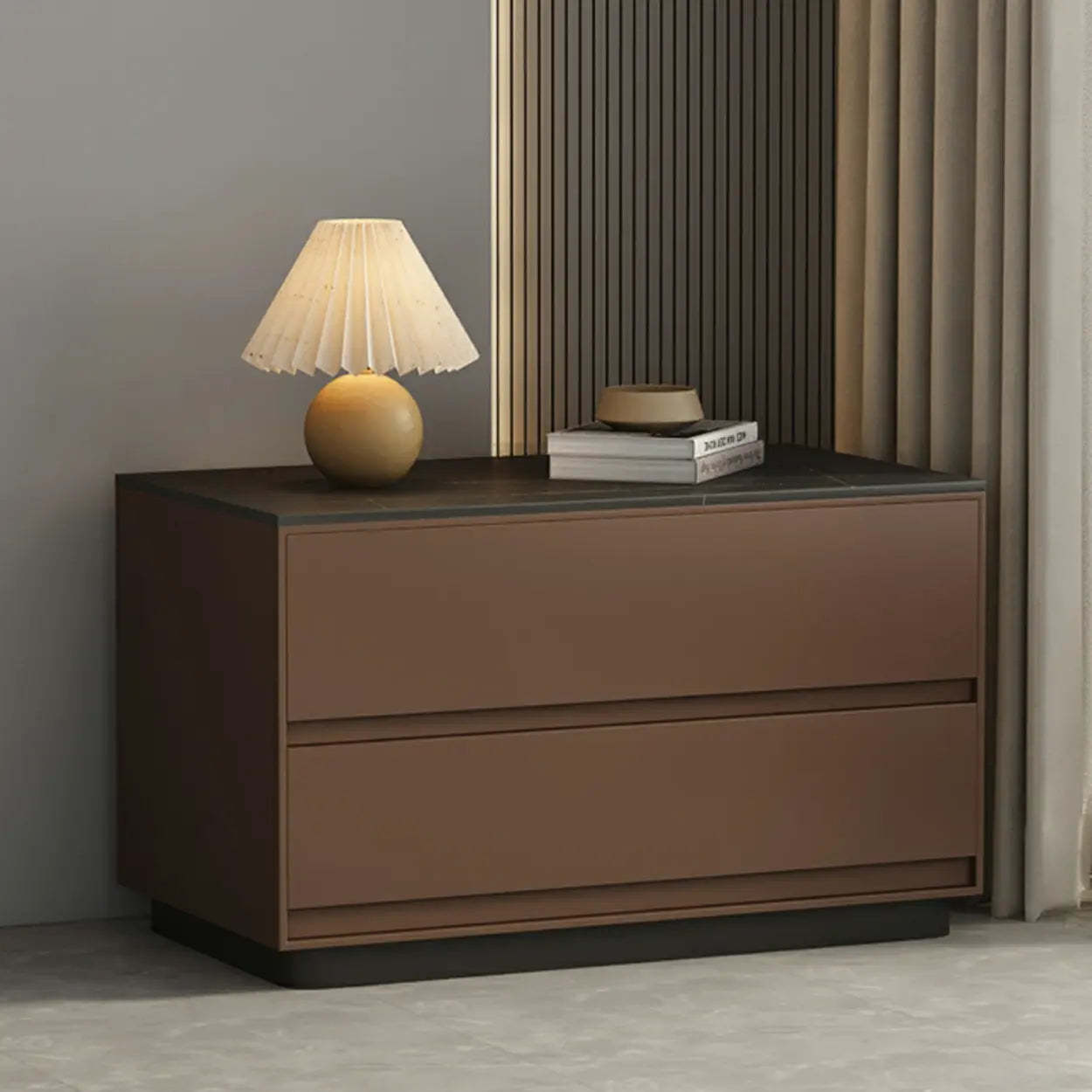 Modern Rectangular Gray Wood Nightstand with Drawers — Milk Gray