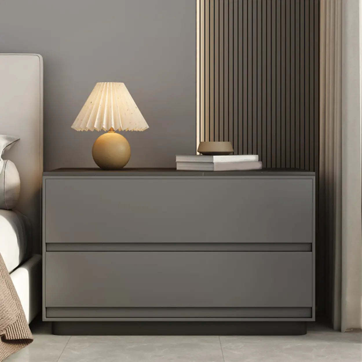 Modern Rectangular Gray Wood Nightstand with Drawers — Orange