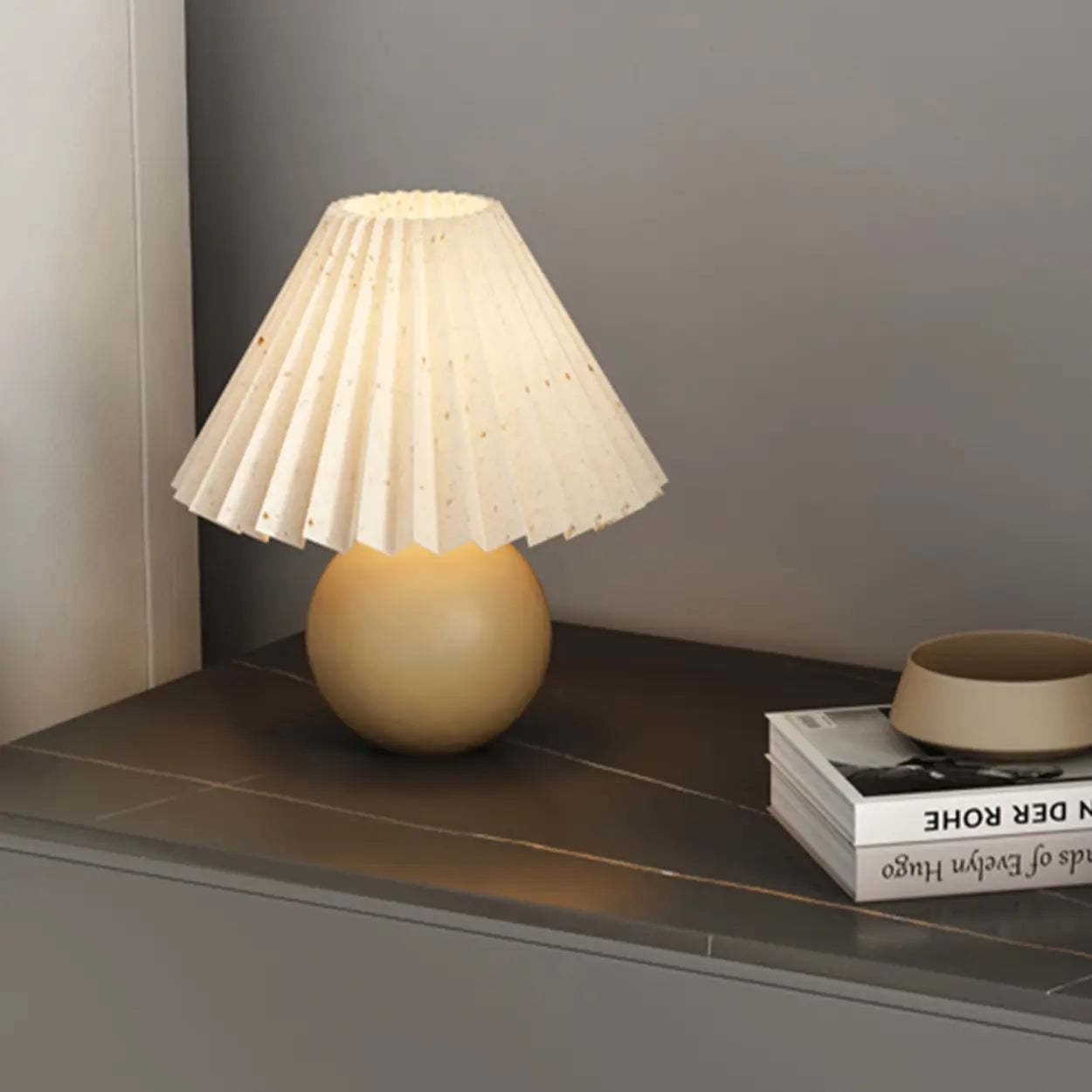 Modern Rectangular Gray Wood Nightstand with Drawers — Dark Gray