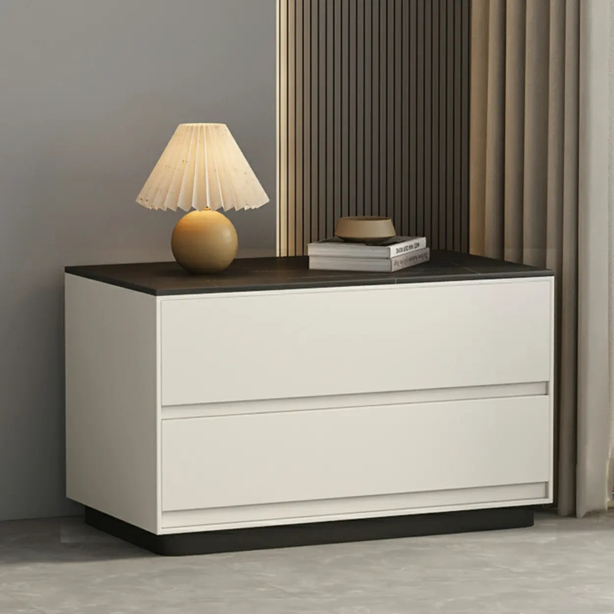 Modern Rectangular Gray Wood Nightstand with Drawers — Milk Gray