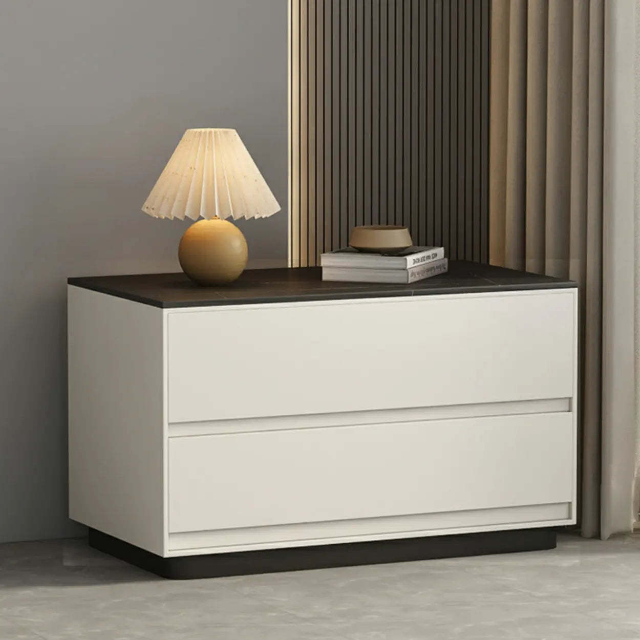 Modern Rectangular Gray Wood Nightstand with Drawers — Milk Gray