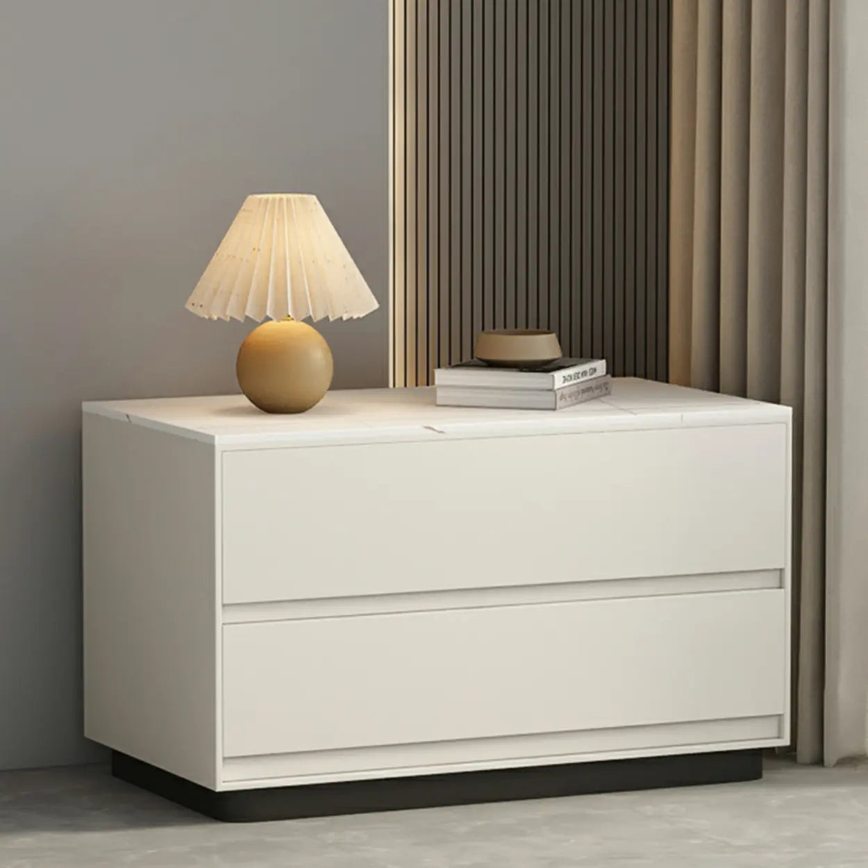 Modern Rectangular Gray Wood Nightstand with Drawers — Light Gray