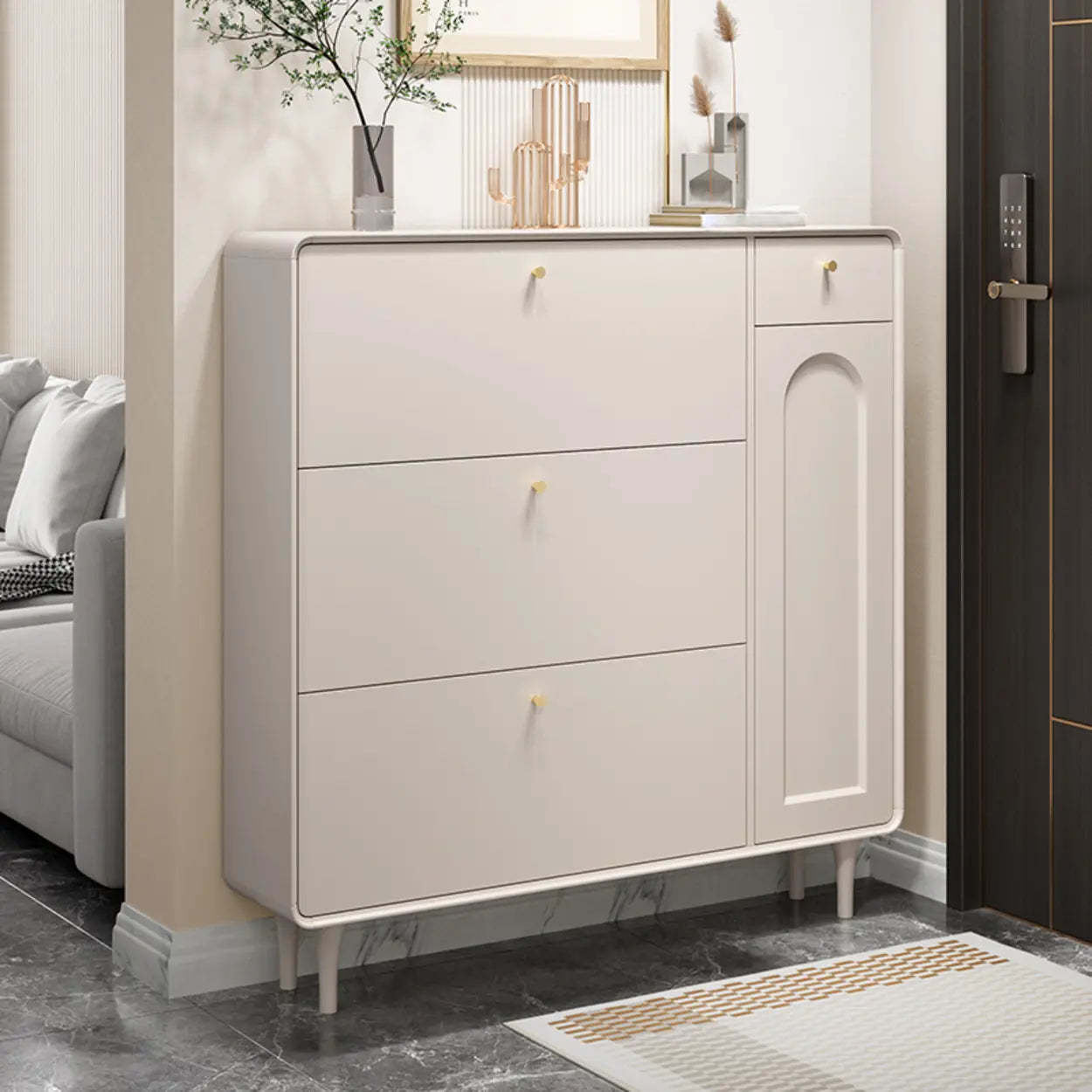 Modern Cream Wood Hallway Shoe Cabinet — Cabinet Included