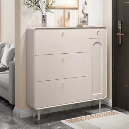 Modern Cream Wood Hallway Shoe Cabinet — Cabinet Included