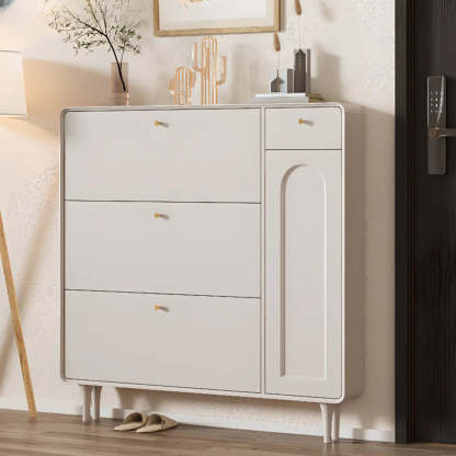 Modern Cream Wood Hallway Shoe Cabinet — Cabinet Not Included