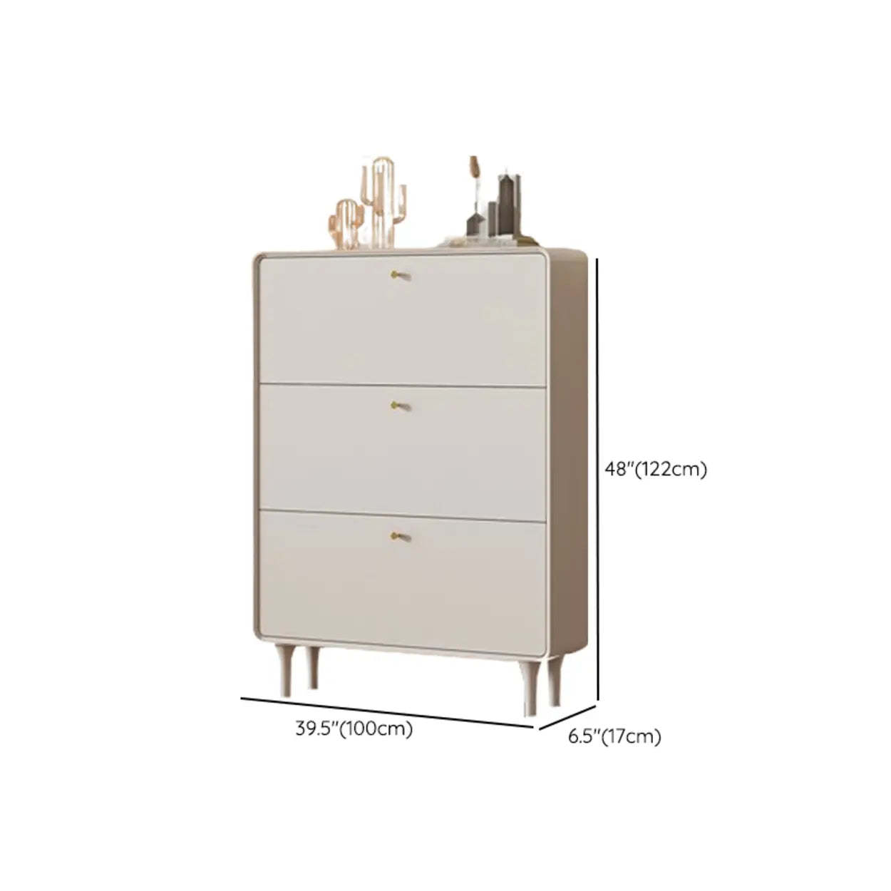 Modern Cream Wood Hallway Shoe Cabinet — Cabinet Included
