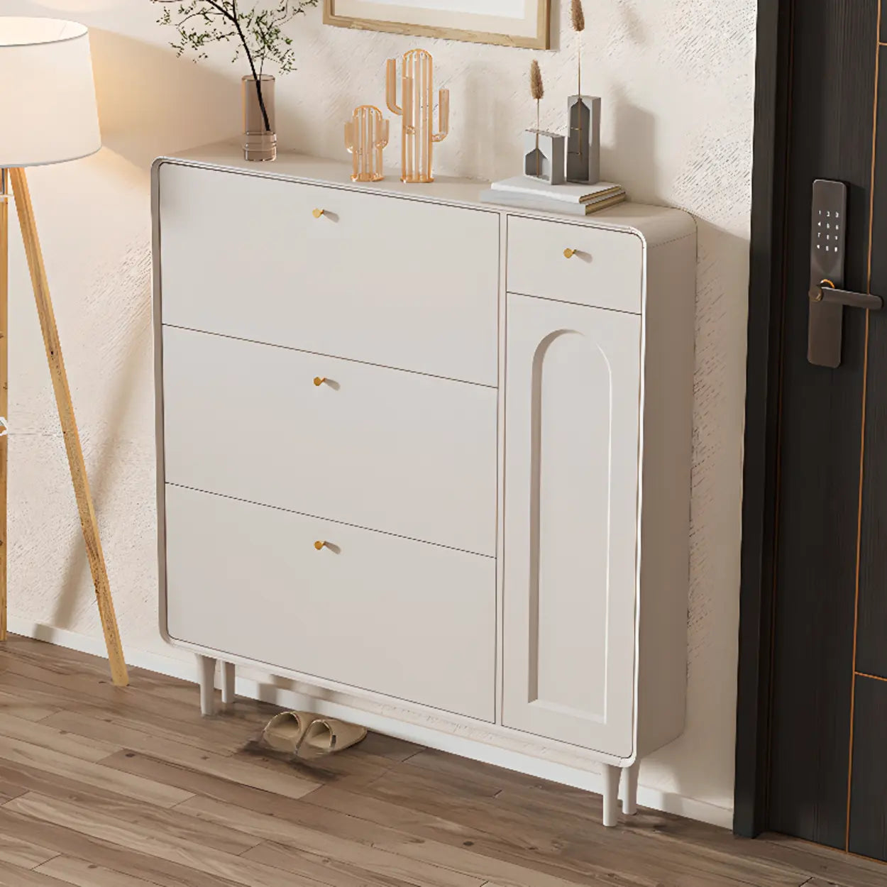 Modern Cream Wood Hallway Shoe Cabinet — Cabinet Not Included