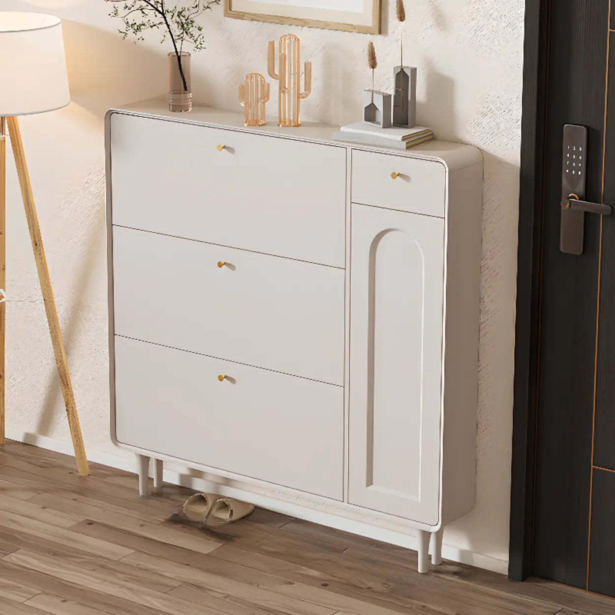 Modern Cream Wood Hallway Shoe Cabinet — Cabinet Not Included