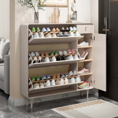 Modern Cream Wood Hallway Shoe Cabinet — Cabinet Included