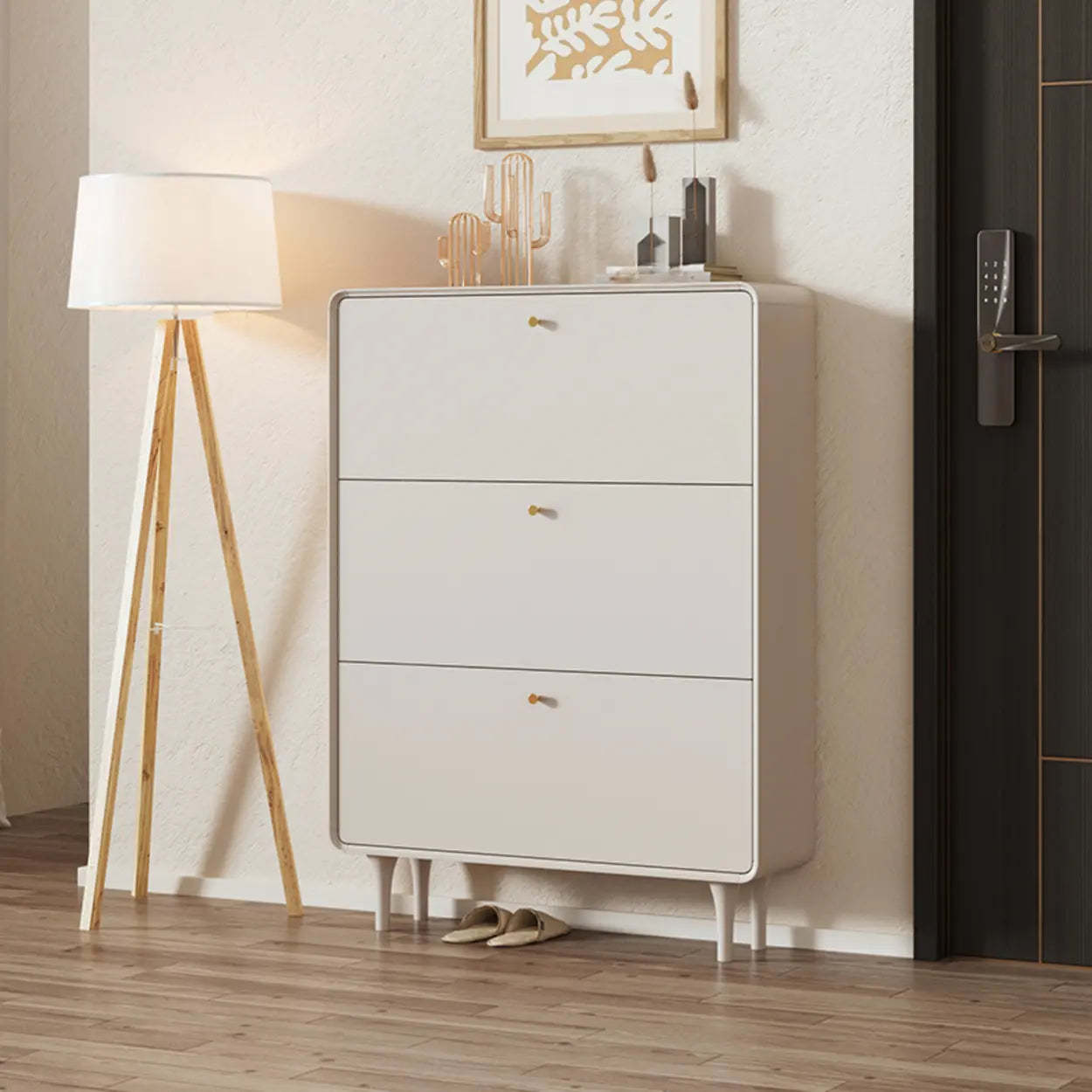 Modern Cream Wood Hallway Shoe Cabinet — Cabinet Included