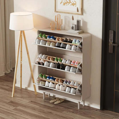 Modern Cream Wood Hallway Shoe Cabinet — Cabinet Included