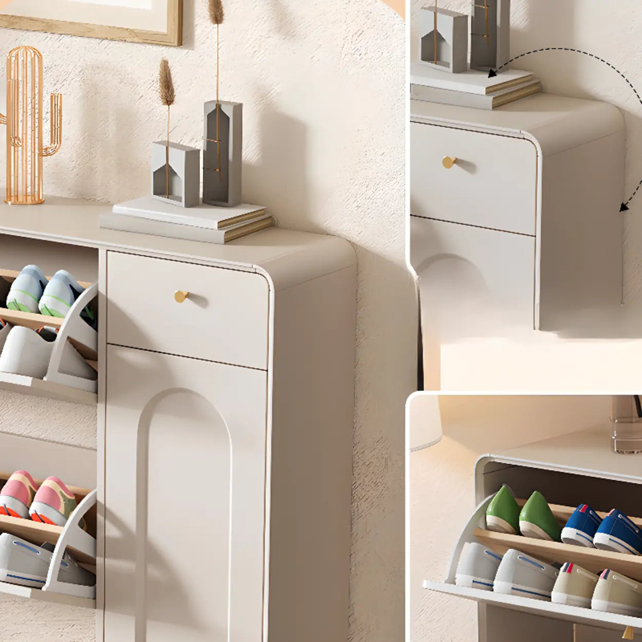 Modern Cream Wood Hallway Shoe Cabinet — Cabinet Not Included