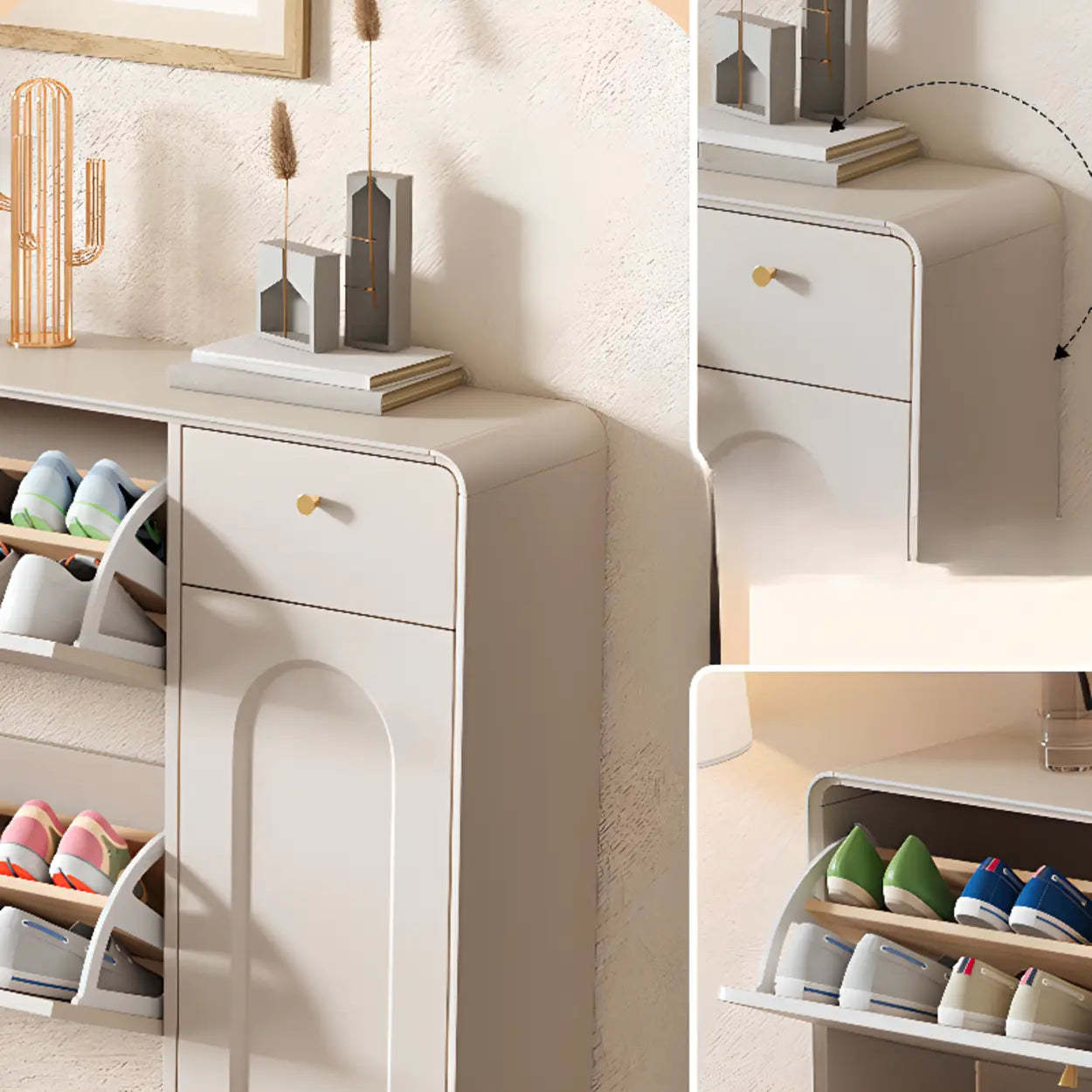 Modern Cream Wood Hallway Shoe Cabinet — Cabinet Not Included