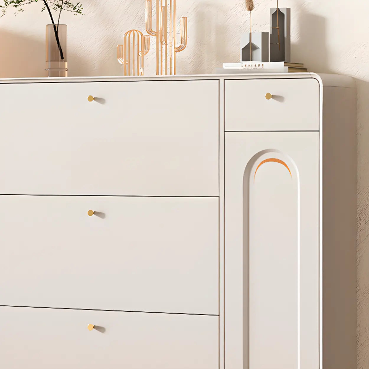 Modern Cream Wood Hallway Shoe Cabinet — Cabinet Included