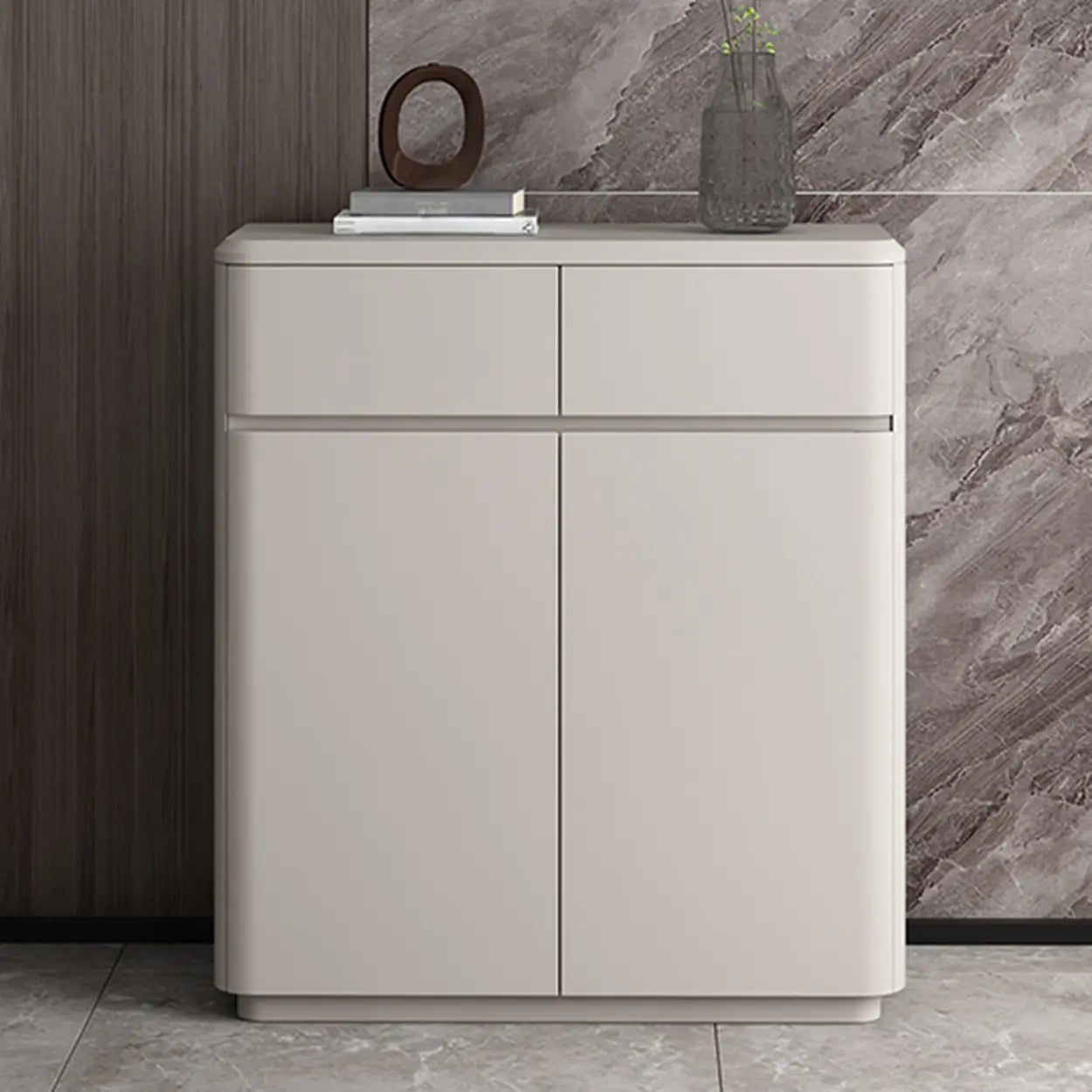 Modern Rectangular Gray Wood Hallway Large Shoe Cabinet