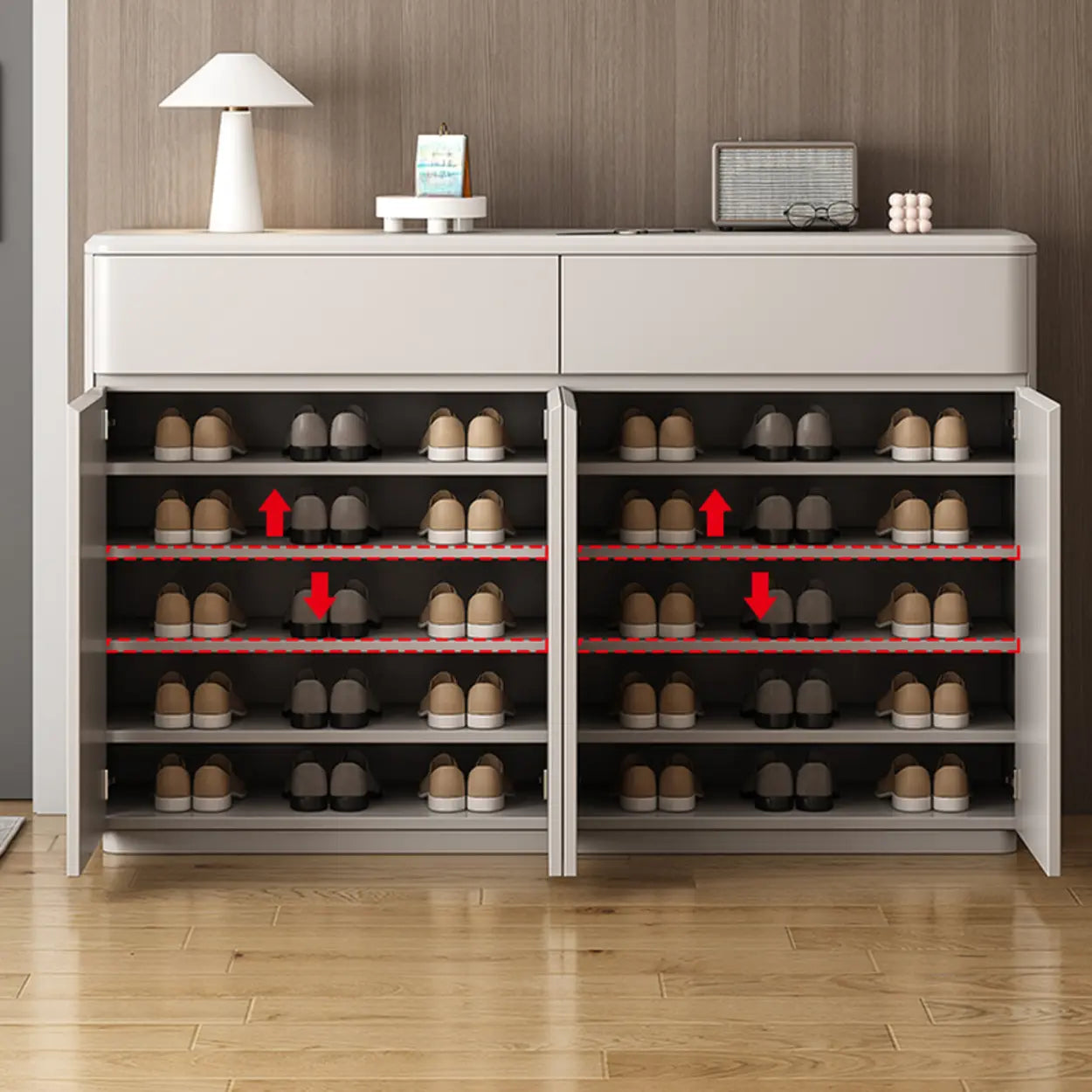 Modern Rectangular Gray Wood Hallway Large Shoe Cabinet