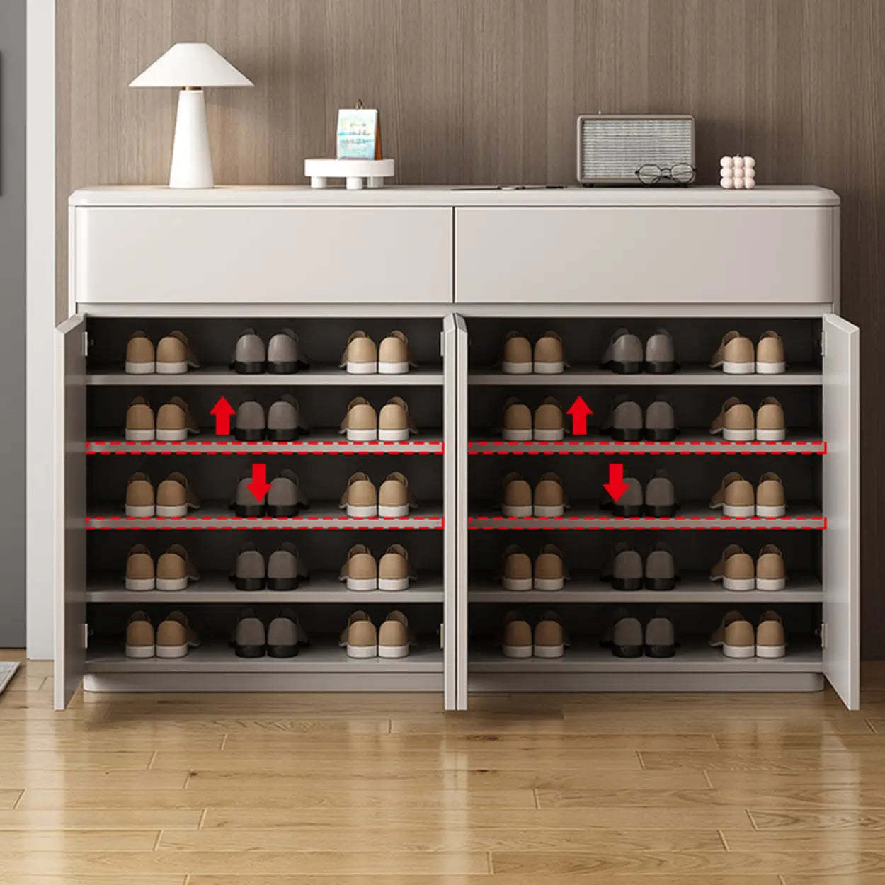 Modern Rectangular Gray Wood Hallway Large Shoe Cabinet