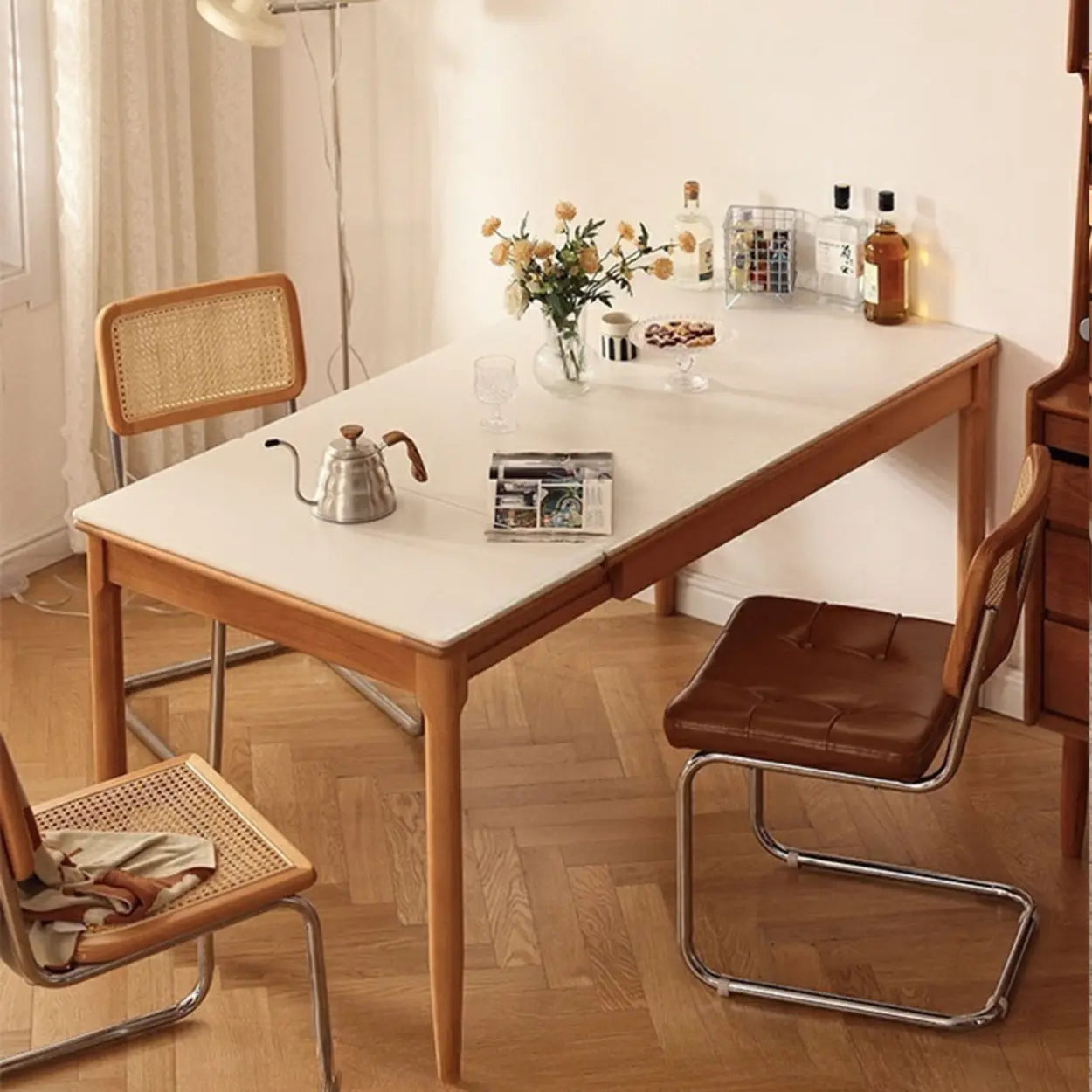 Modern White Wood Kitchen Extendable Dining Table