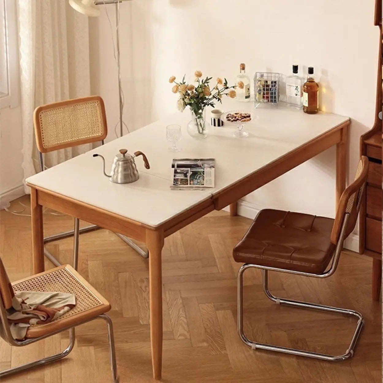 Modern White Wood Kitchen Extendable Dining Table — Black / Table Only