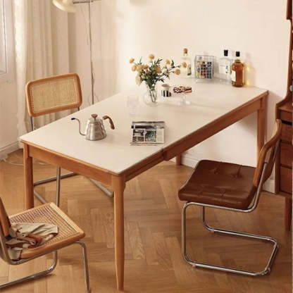 Modern White Wood Kitchen Extendable Dining Table — Black / Table Only