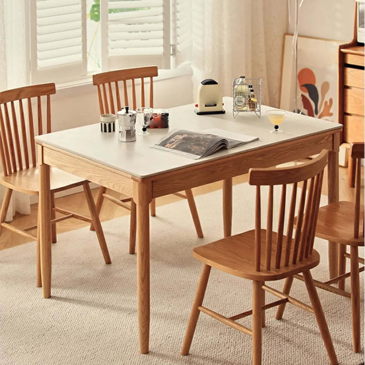 Modern White Wood Kitchen Extendable Dining Table — Black / Table Only