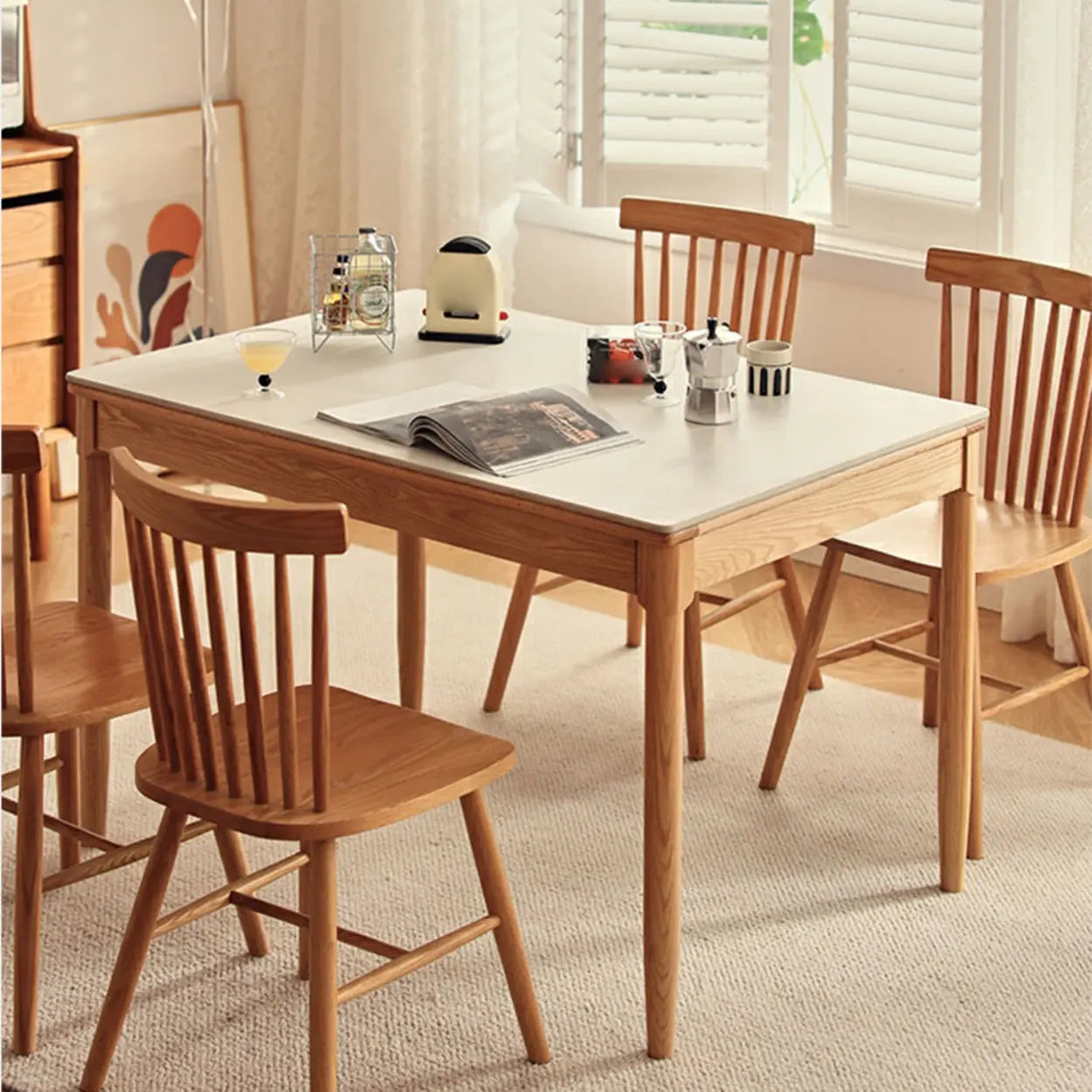 Modern White Wood Kitchen Extendable Dining Table — White / Table Only