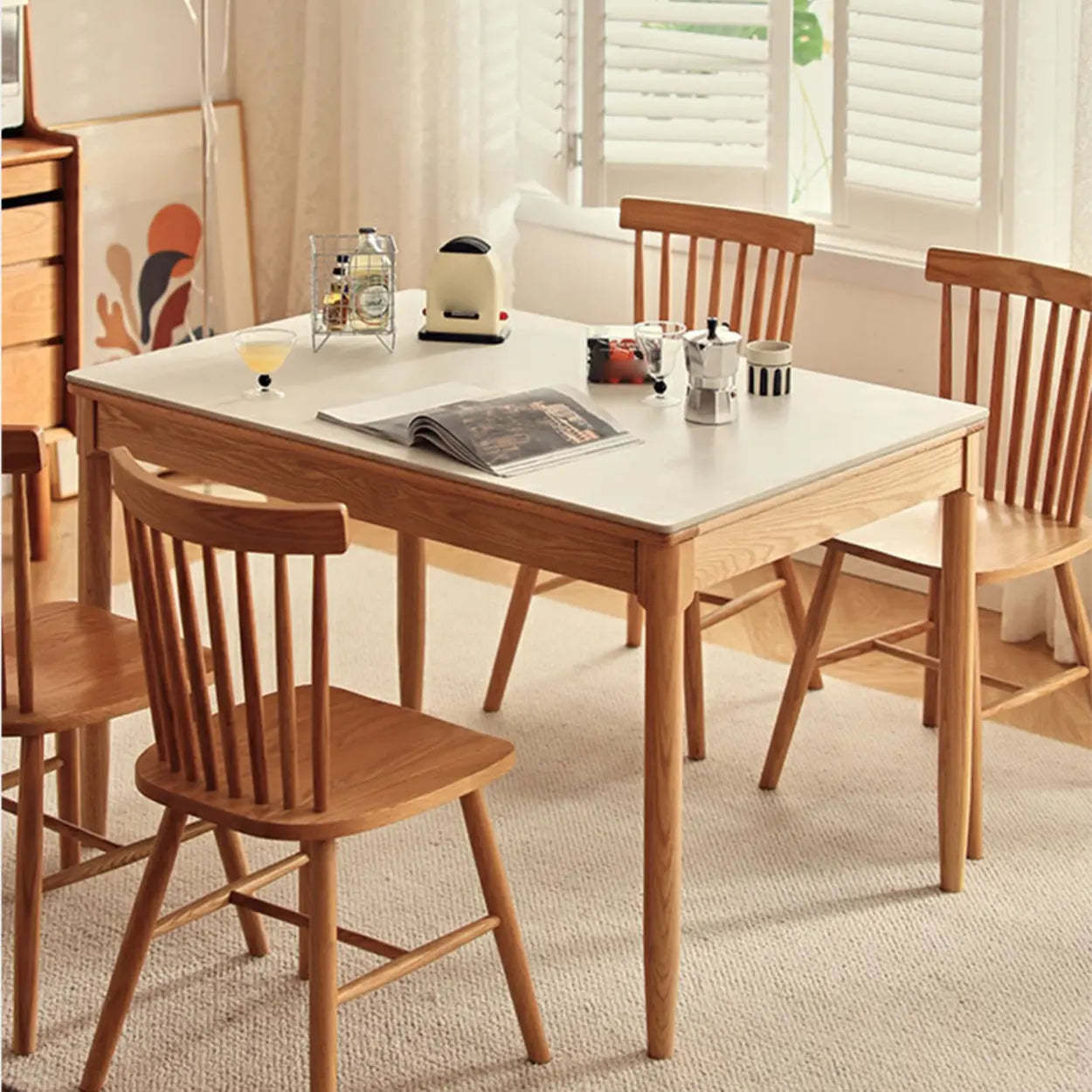 Modern White Wood Kitchen Extendable Dining Table — White / Table Only