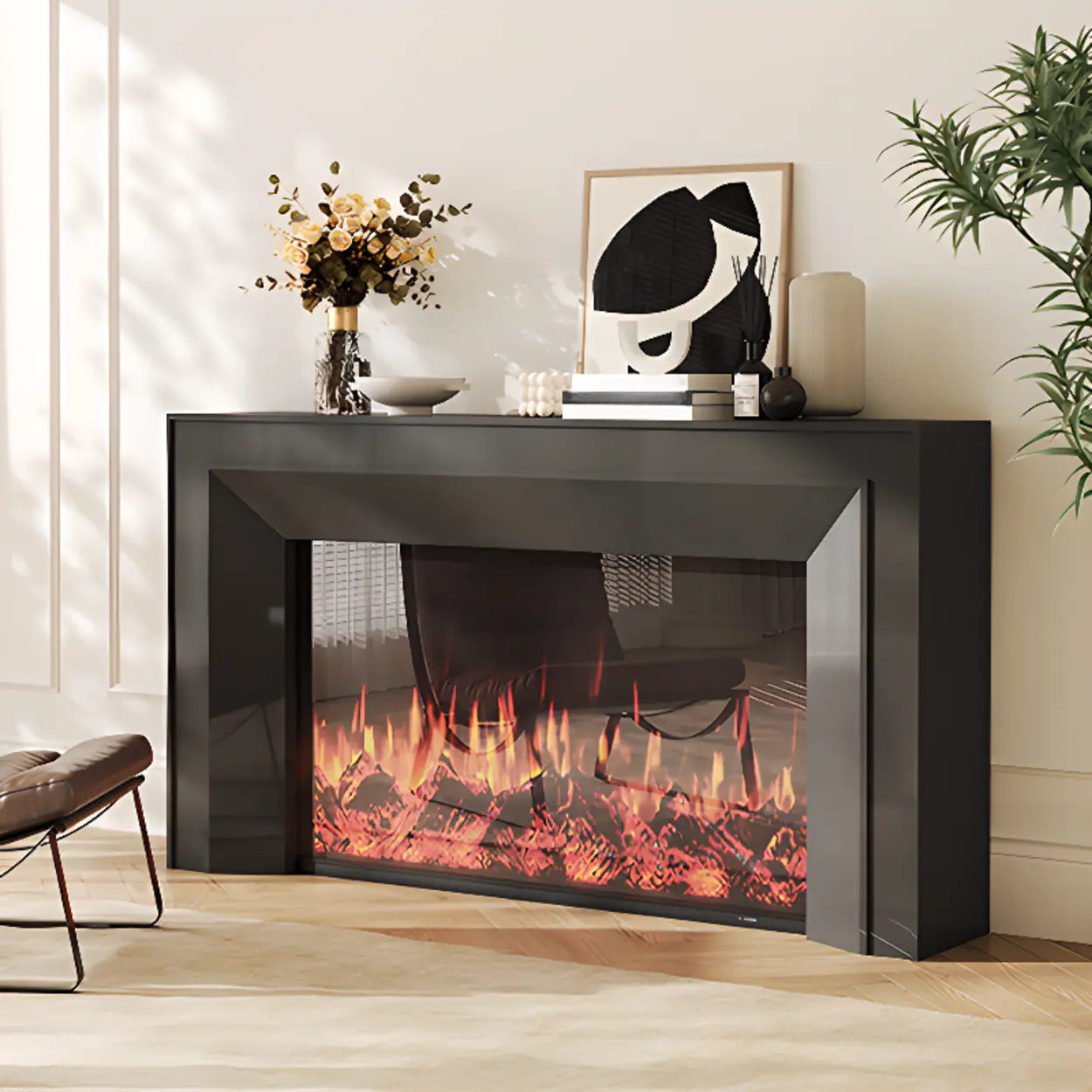 Modern Rectangular Black Wood LED TV Stand — Black