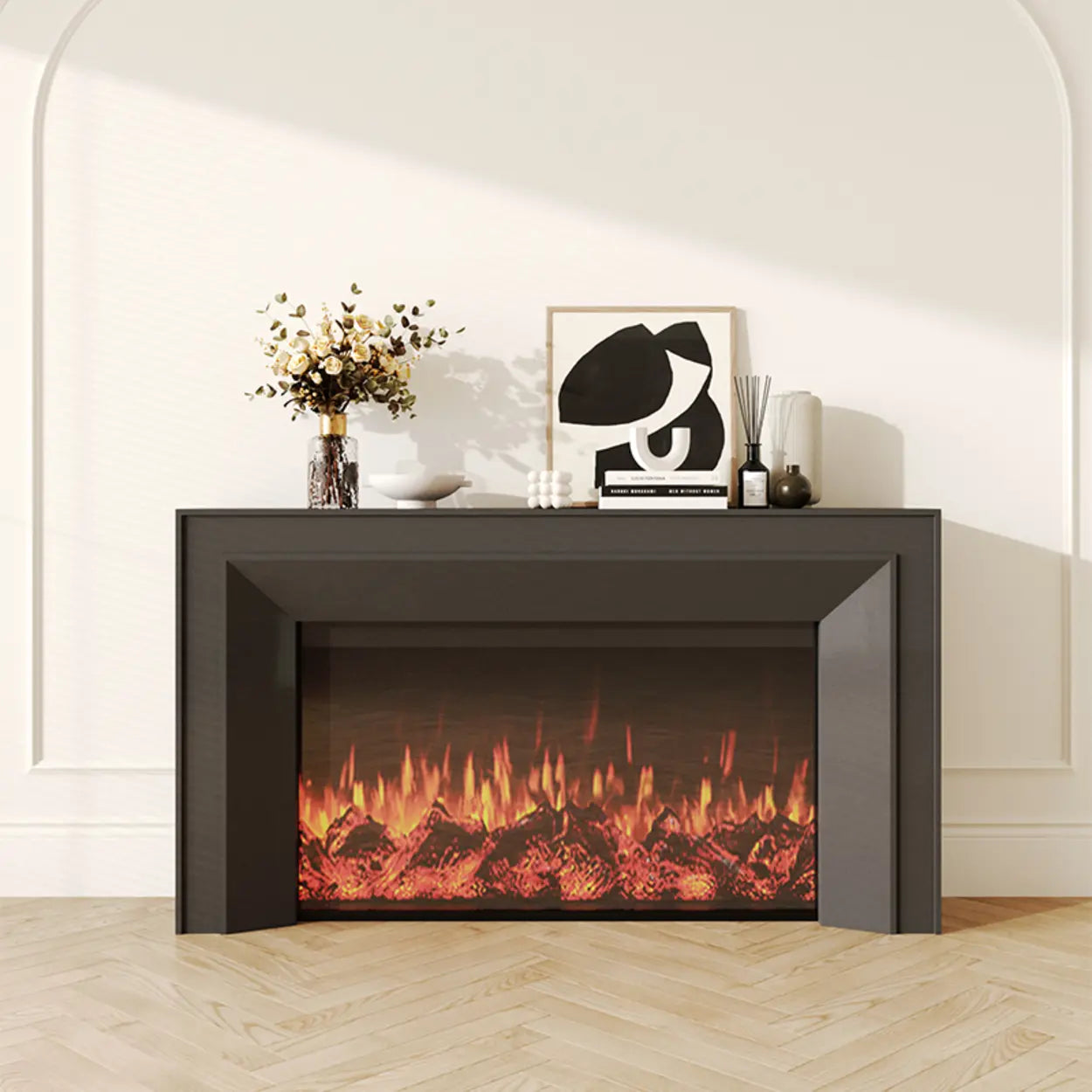 Modern Rectangular Black Wood LED TV Stand