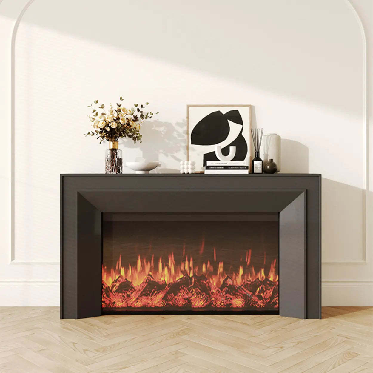Modern Rectangular Black Wood LED TV Stand