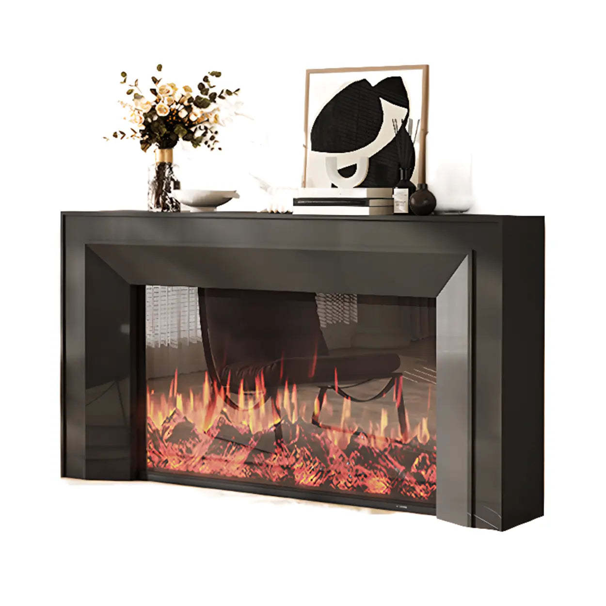 Modern Rectangular Black Wood LED TV Stand