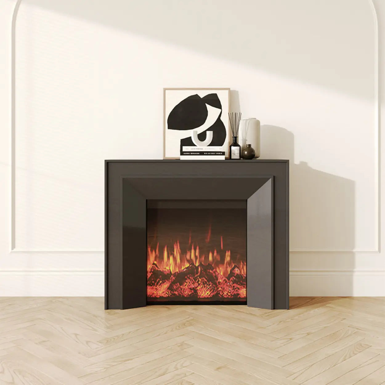 Modern Rectangular Black Wood LED TV Stand — Black