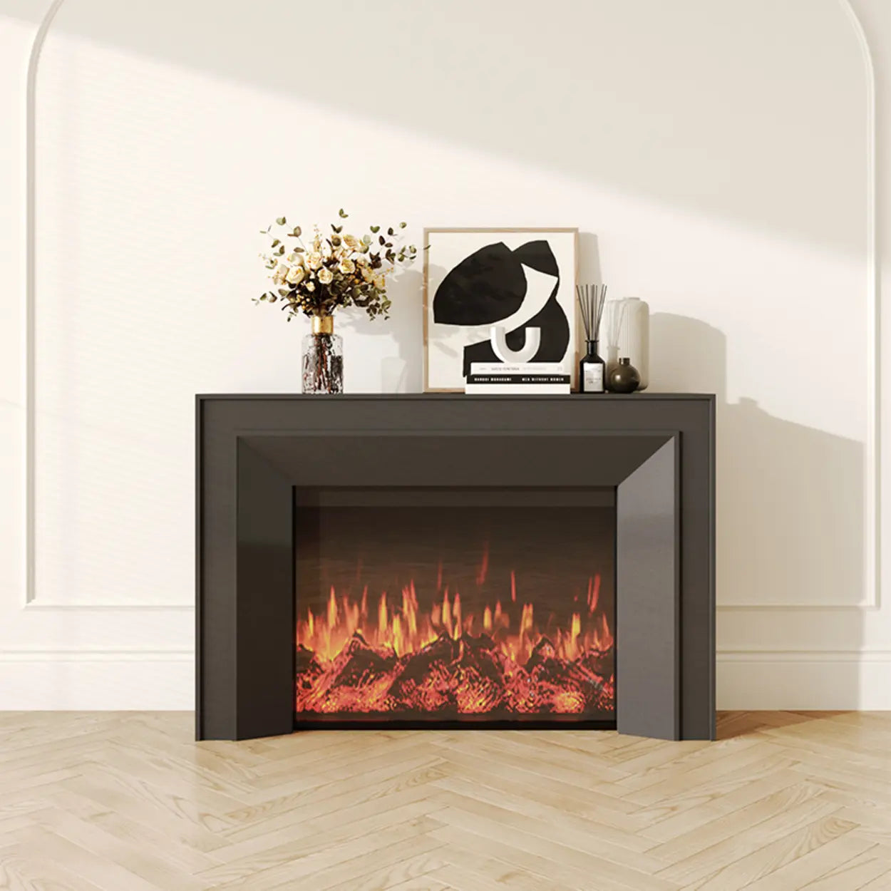 Modern Rectangular Black Wood LED TV Stand