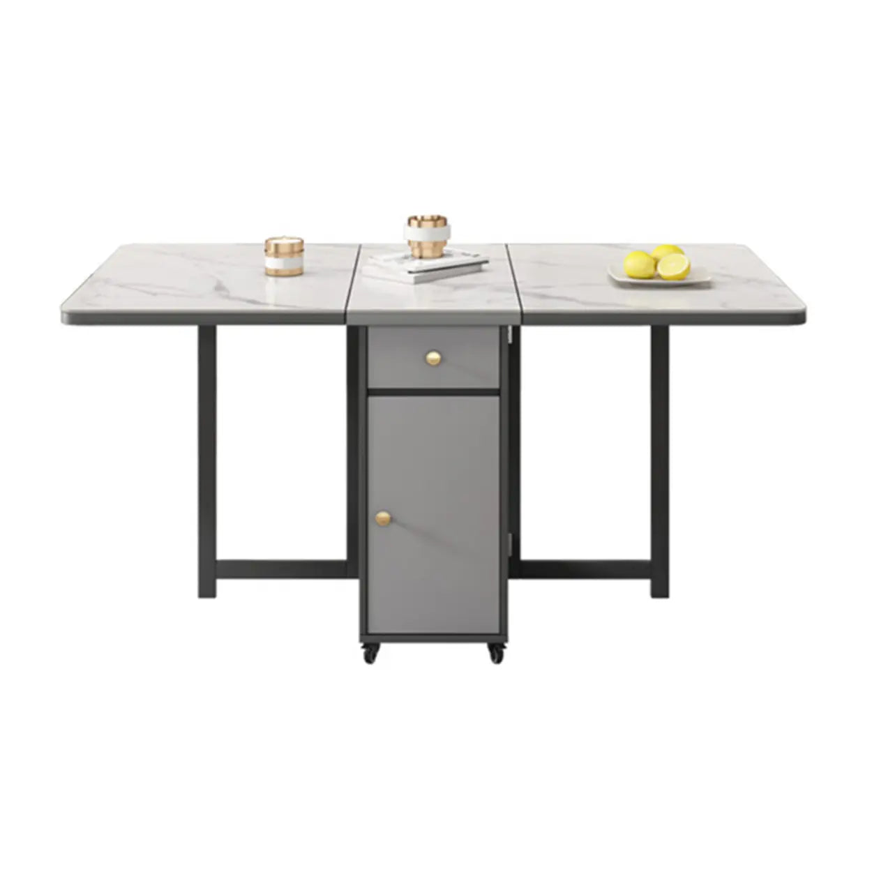Modern White Wood Marble Storage Dining Table — Brown / Table Only