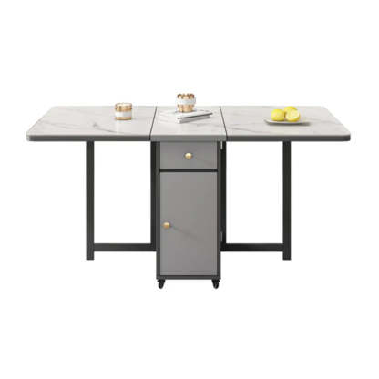 Modern White Wood Marble Storage Dining Table — Brown / Table Only