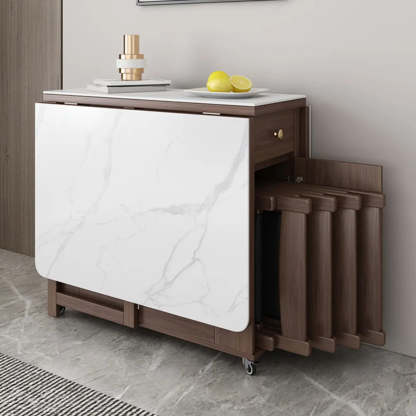 Modern White Wood Marble Storage Dining Table