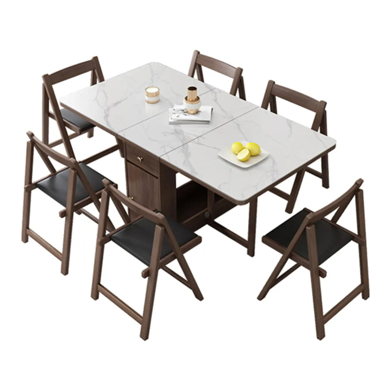 Modern White Wood Marble Storage Dining Table