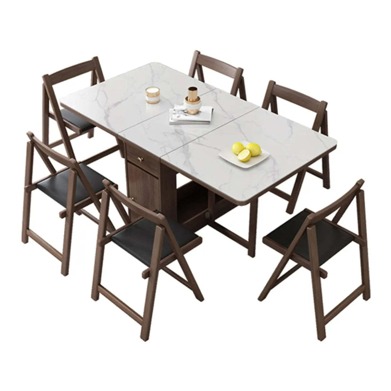 Modern White Wood Marble Storage Dining Table