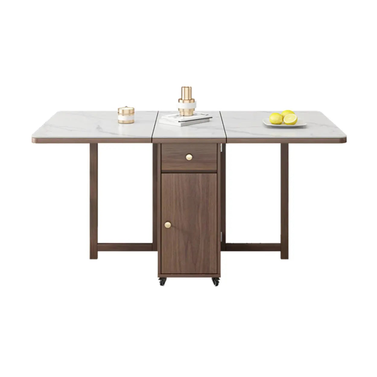Modern White Wood Marble Storage Dining Table