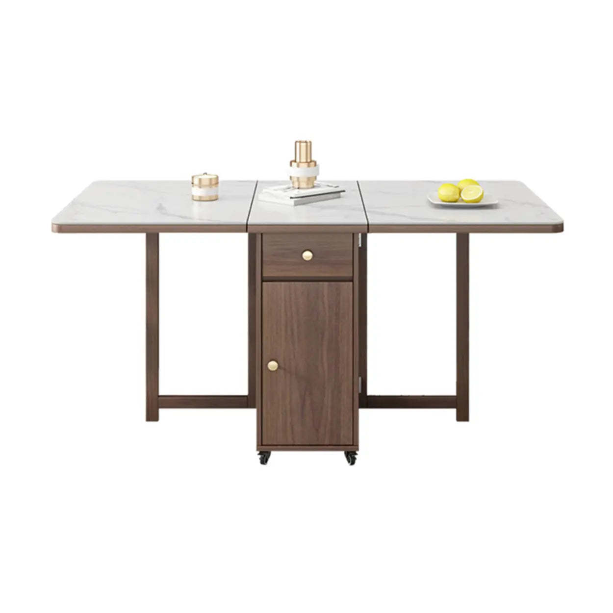 Modern White Wood Marble Storage Dining Table