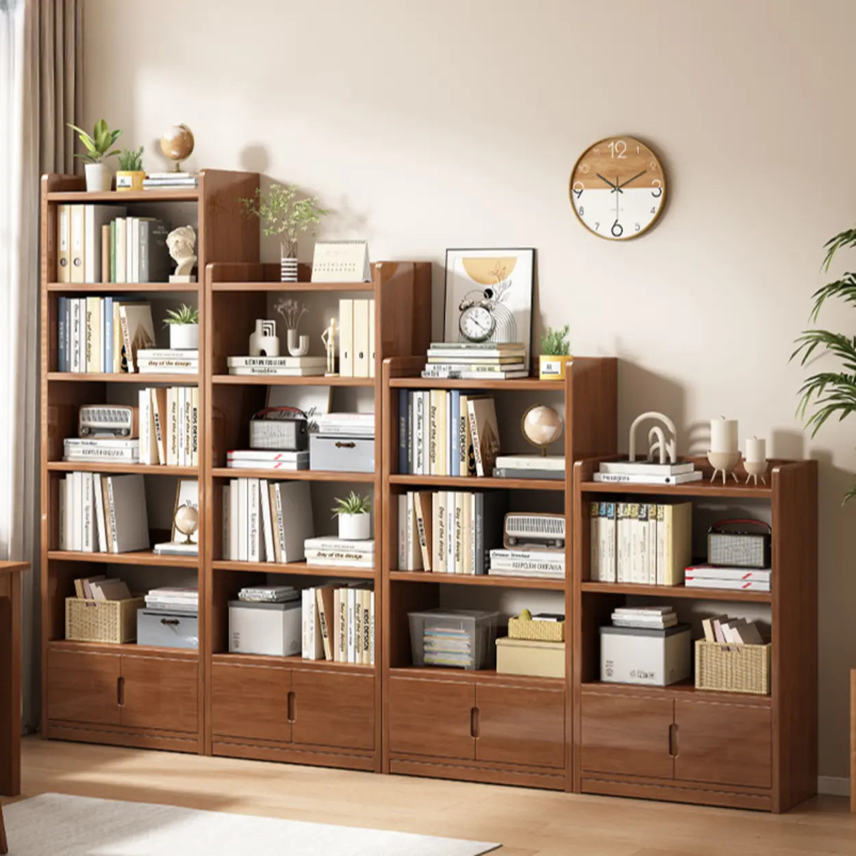 Modern Rectangular Wood Brown Bookcase — White