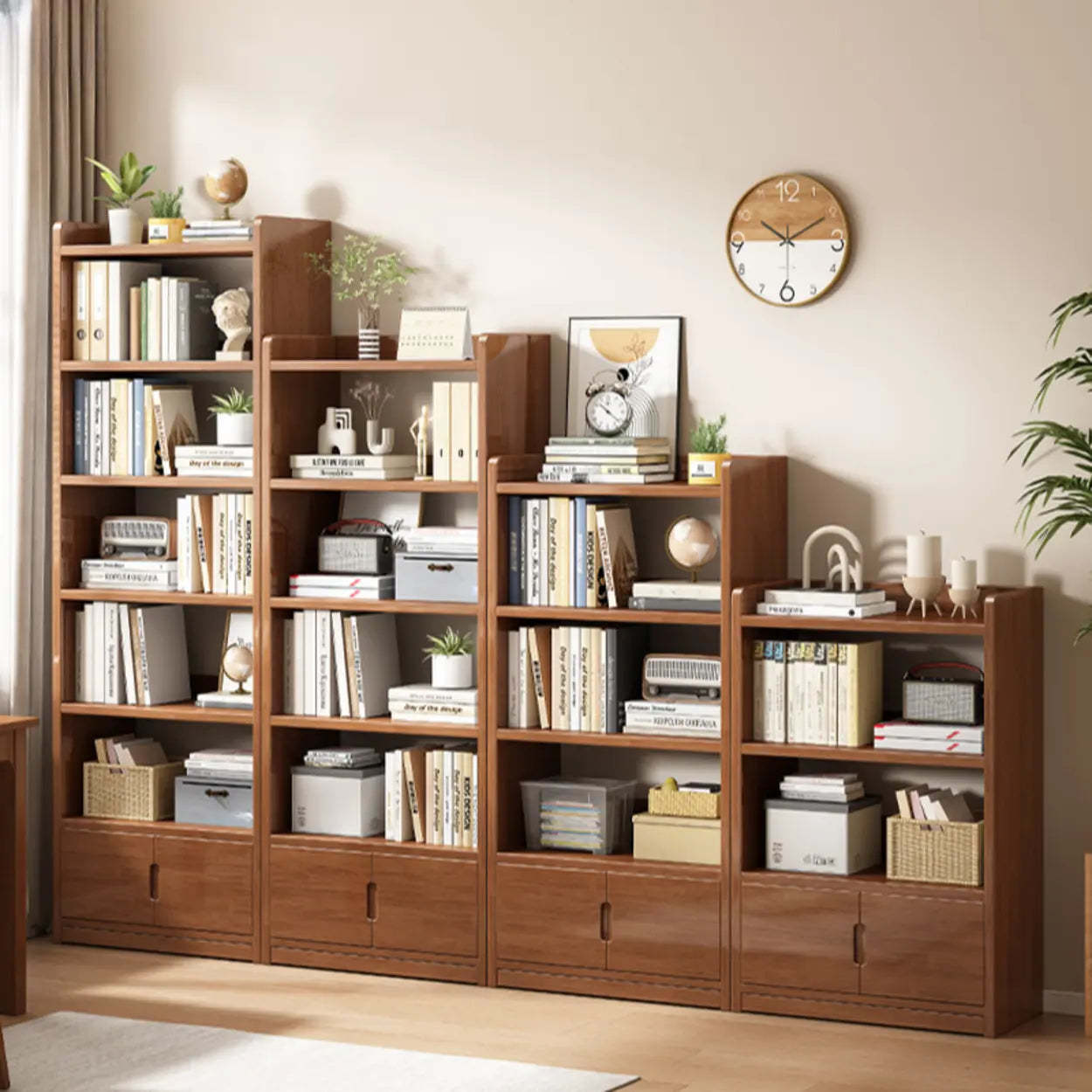 Modern Rectangular Wood Brown Bookcase — White