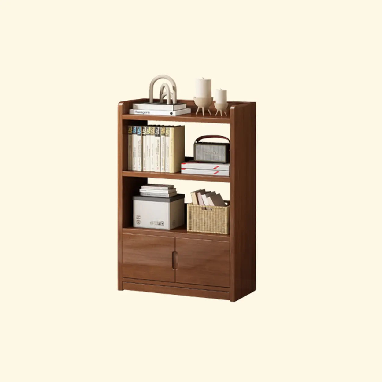 Modern Rectangular Wood Brown Bookcase — White