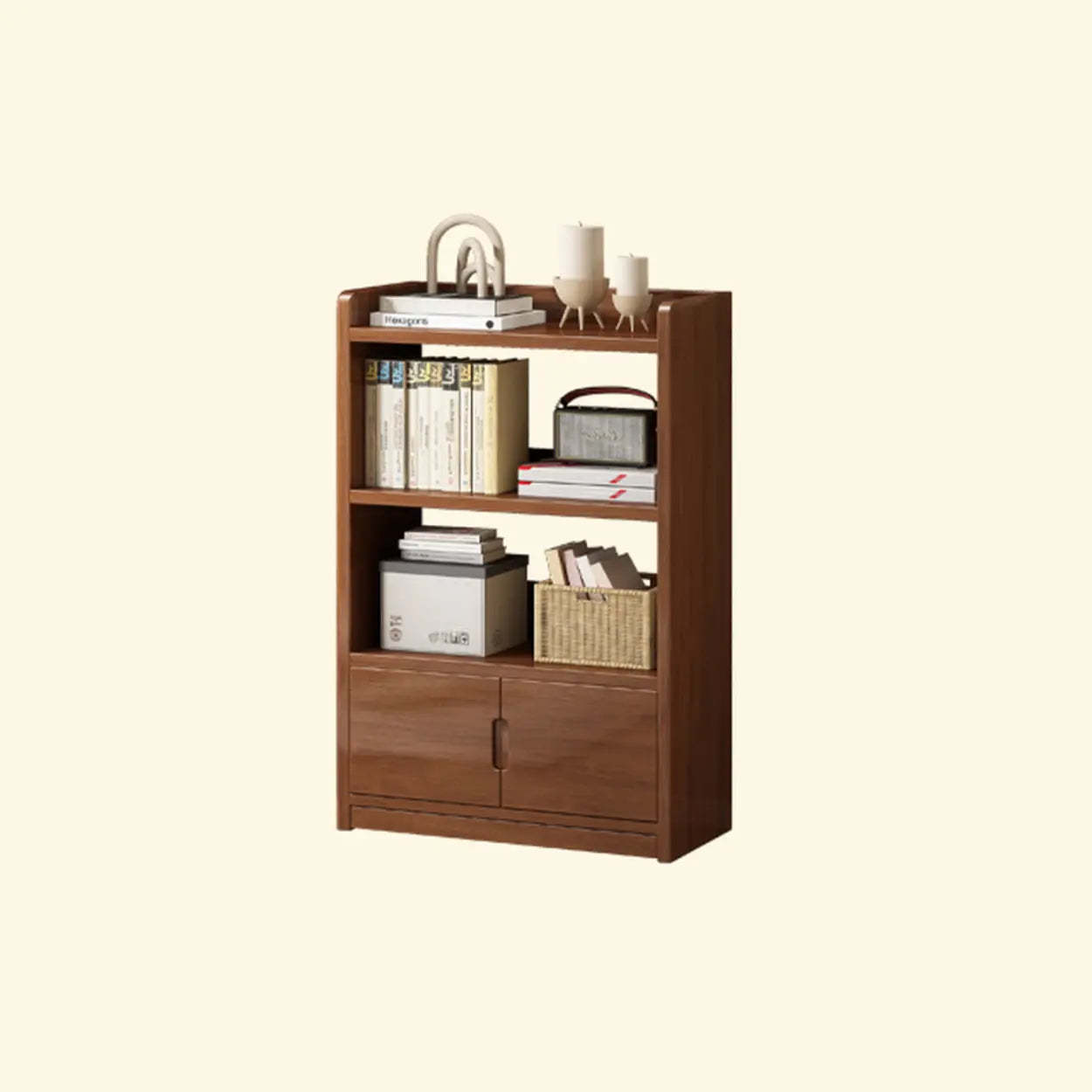 Modern Rectangular Wood Brown Bookcase — White