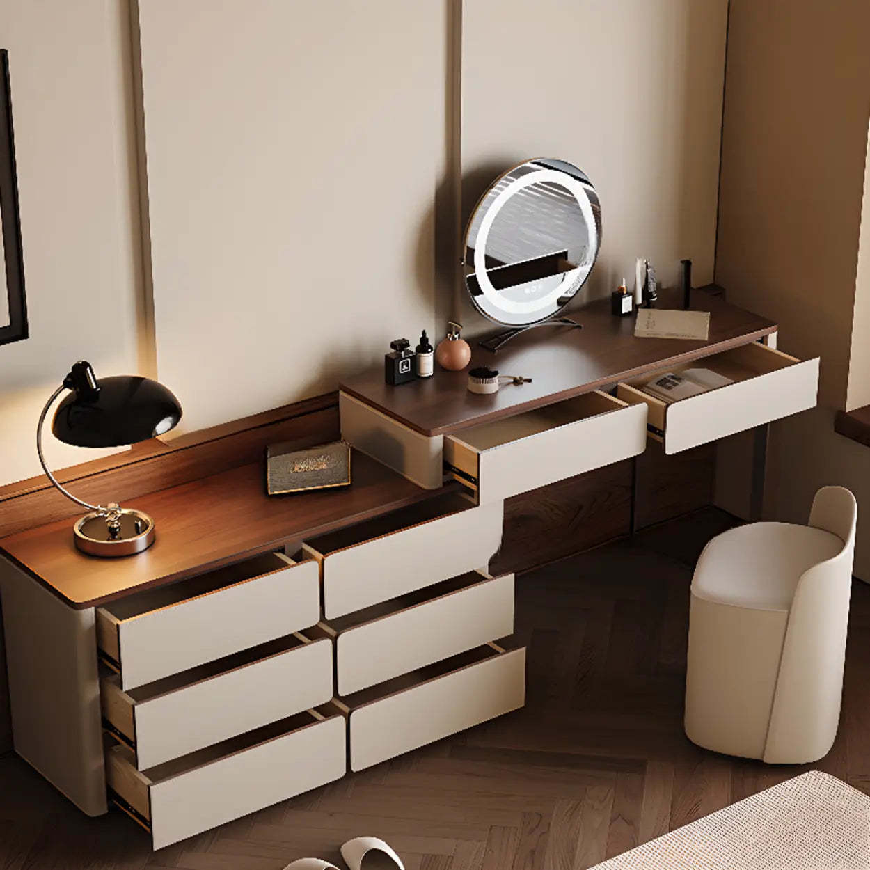 Modern Rectangular Wood Wall Light Mirror Vanity