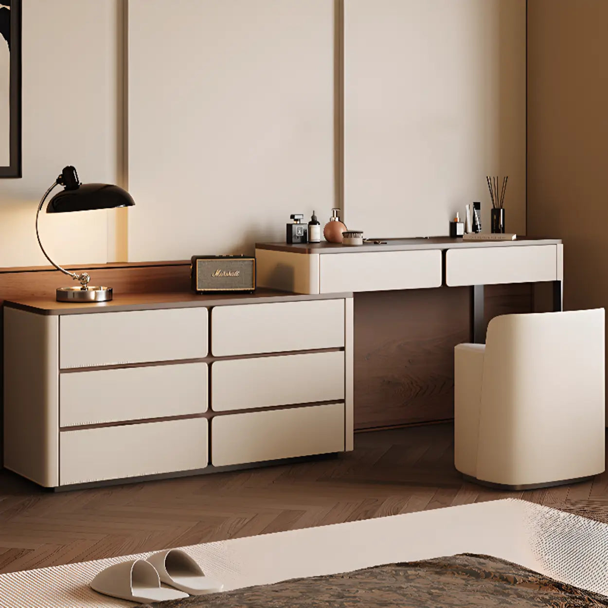 Modern Rectangular Wood Wall Light Mirror Vanity