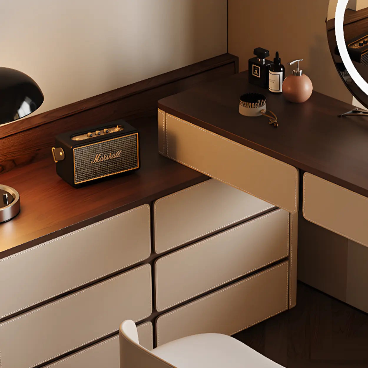 Modern Rectangular Wood Wall Light Mirror Vanity